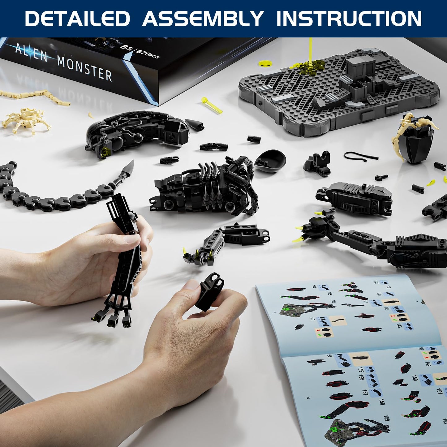 Itshwoee Xenomorph Building Blocks Set, Xenomorph Action Figure Building Sets For Adults With Support Base And Little Facehugger