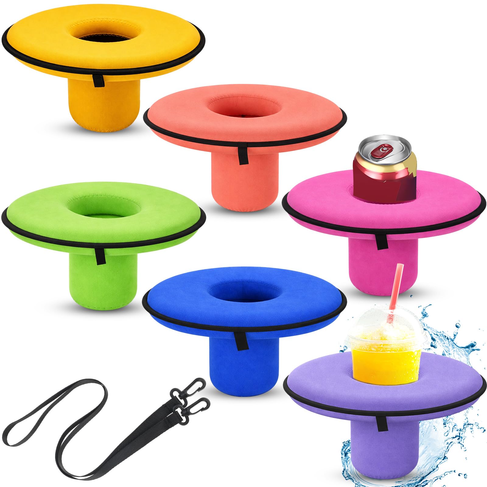 Honeydak 6 Pcs Neoprene Floating Drink Holder Floating Coaster Pool Drink Holder with Rope for Summer Water Tub Lake Boat Fun, M
