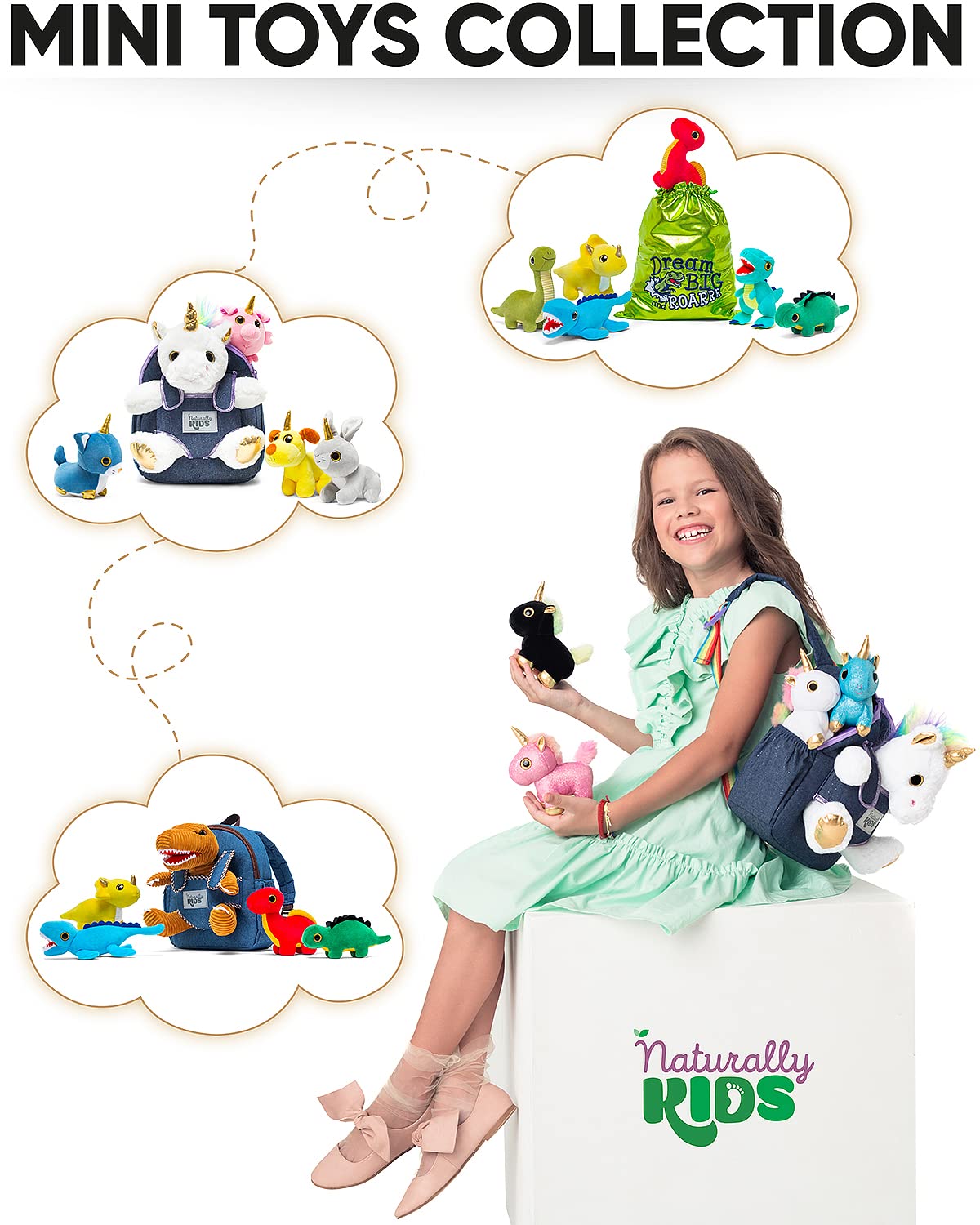 Naturally KIDS Toddler Unicorn Backpack w Plush Unicorn Toys, Gifts for 2-5 Year Old Girls, Toddler Backpack