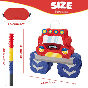 Wernnsai Truck Piñata - Monster Truck Piñata Bundle With Blindfold And Bat For Boys Kids Piñata Theme Party Decoration Supplies Cool Car Piñata For Birthday Party Carnival Celebration Game