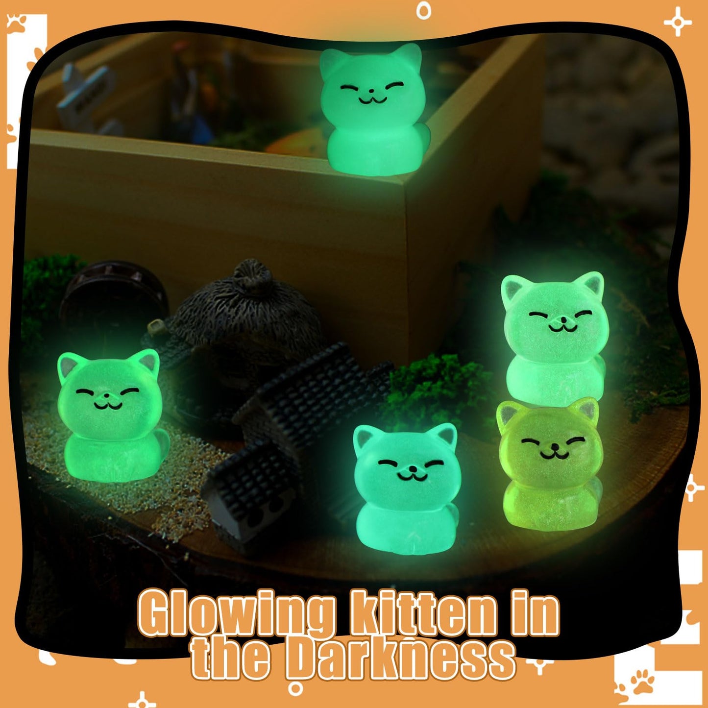 Ccinee 60Pcs Luminous Mini Cat Miniauter Figures Glow In The Dark Resin Cat Figures Micro Fairy Ornaments Tiny Cats Miniature For Bag Cake Topper Birthday Party Favors