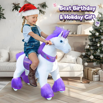 Ponycycle Ride On Unicorn Horse Toys For Girls Toddler Rocking Horse (With Brake/ 30' Height/Size 3 For Age 3-5) Purple Unicorn Plush Kids Ride On Toys Walking Unicorn Birthday Gifts Ux306