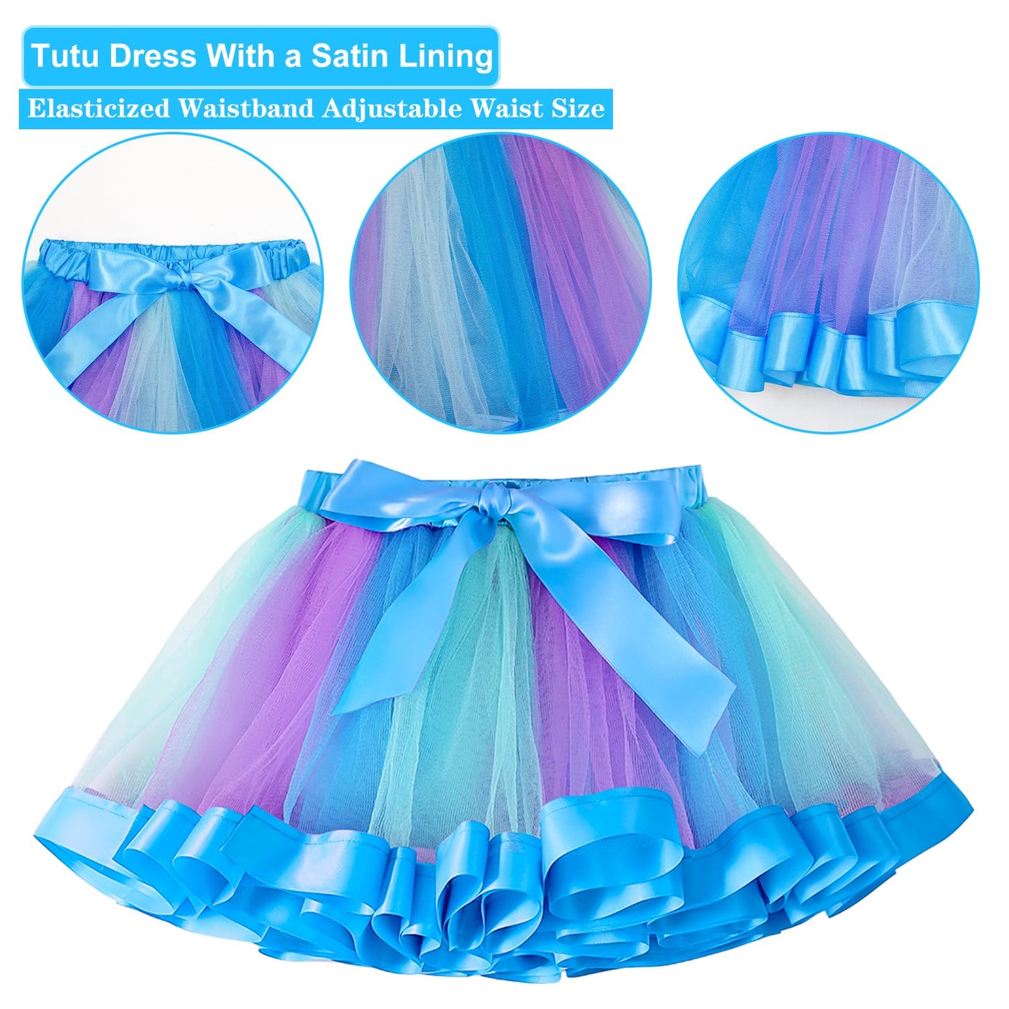Miltrs Princess Poppy Dresses Costume Set Rainbow Tutu Dress For Girls Cosplay Halloween Outfits Birthday Party With Bag Wig