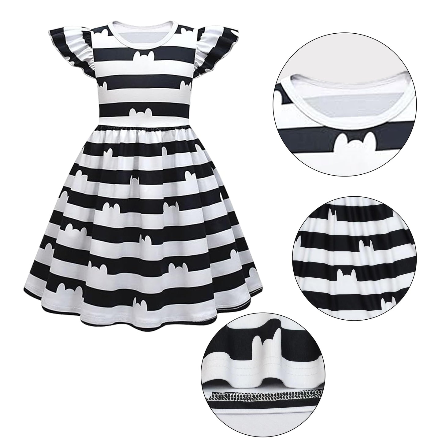 DAISYDUDS Cat Dollhouse Costume Ruffled Sleeve Dress With Striped, Accessories Set Halloween Christmas Outfits For Little Cutie(