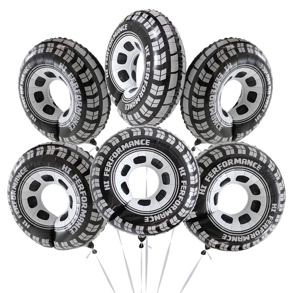 Deermon 30 Inch Black Car Wheel Tire Party Balloons, Classic Large Racing Car Hot Wheels Mylar Foil Balloon For Men and Boys Rac