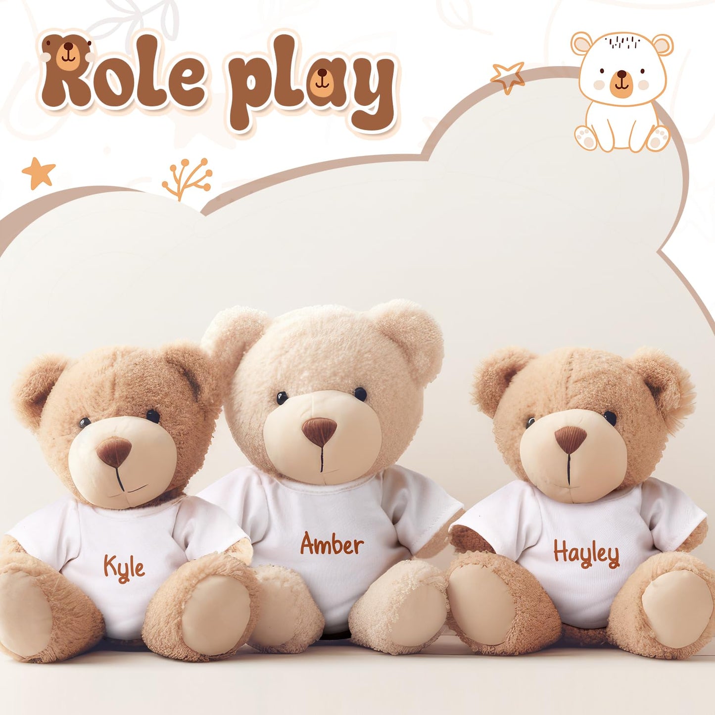 Litherr S 6 Pcs Sublimation Stuffed Bear Shirt Clothes Fit 8-12 Inch Stuffed Animal Blank Plush Bear Tshirts Tee Shirt For Diy M