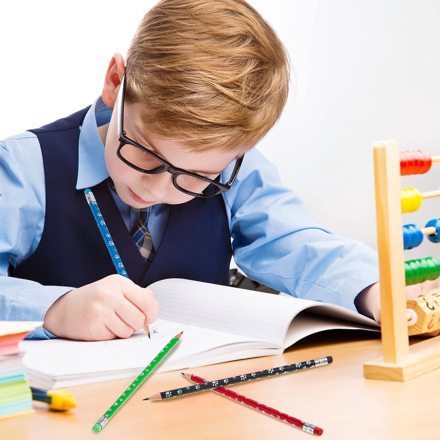 36 Pieces End of Year Student Gifts, Paw Print Pencil, Colorful Wooden Pencils for Kids, Dog Party Favors Fun School Supplies an