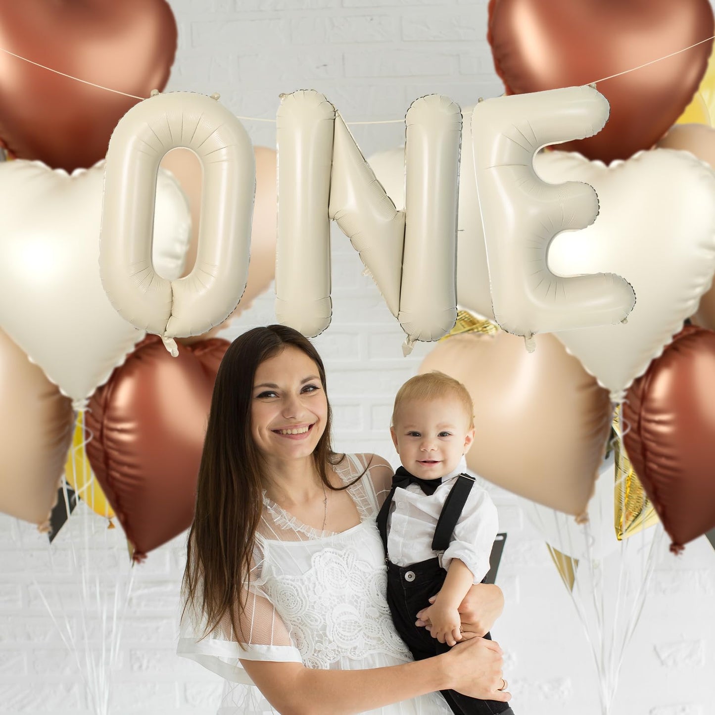 40 Inch Cream One Balloons, Large Letter Balloons For 1St Birthday, One Foil Helium Balloons, Mylar Big Beige Alphabet Balloons,