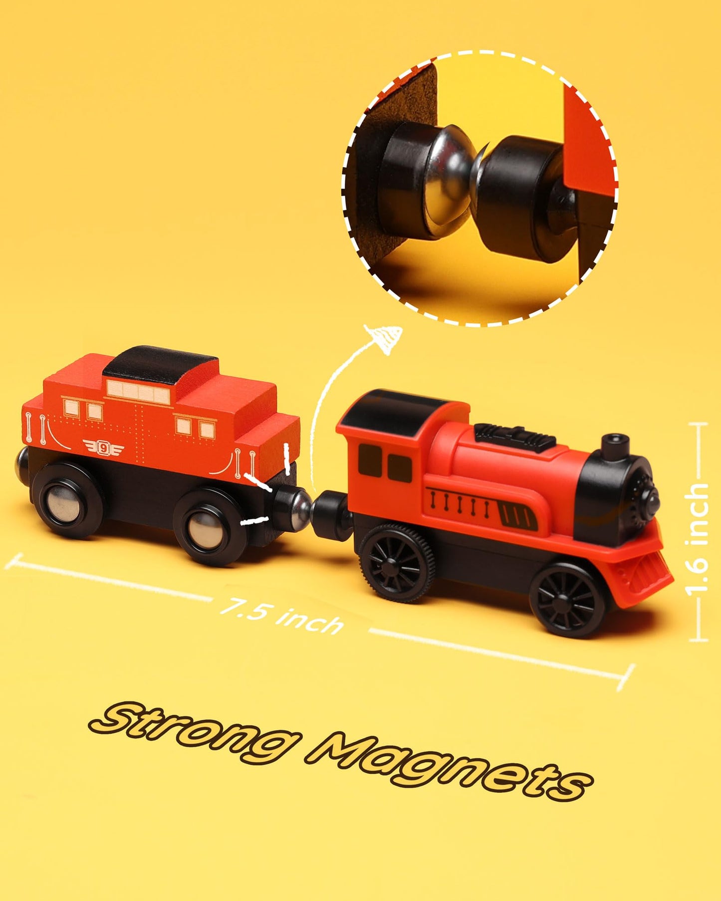 Sainsmart Jr. Wooden Train Set Accessories, 2 Pcs Motorized Train For Toddlers With Magnetic Connection, Battery Operated Train