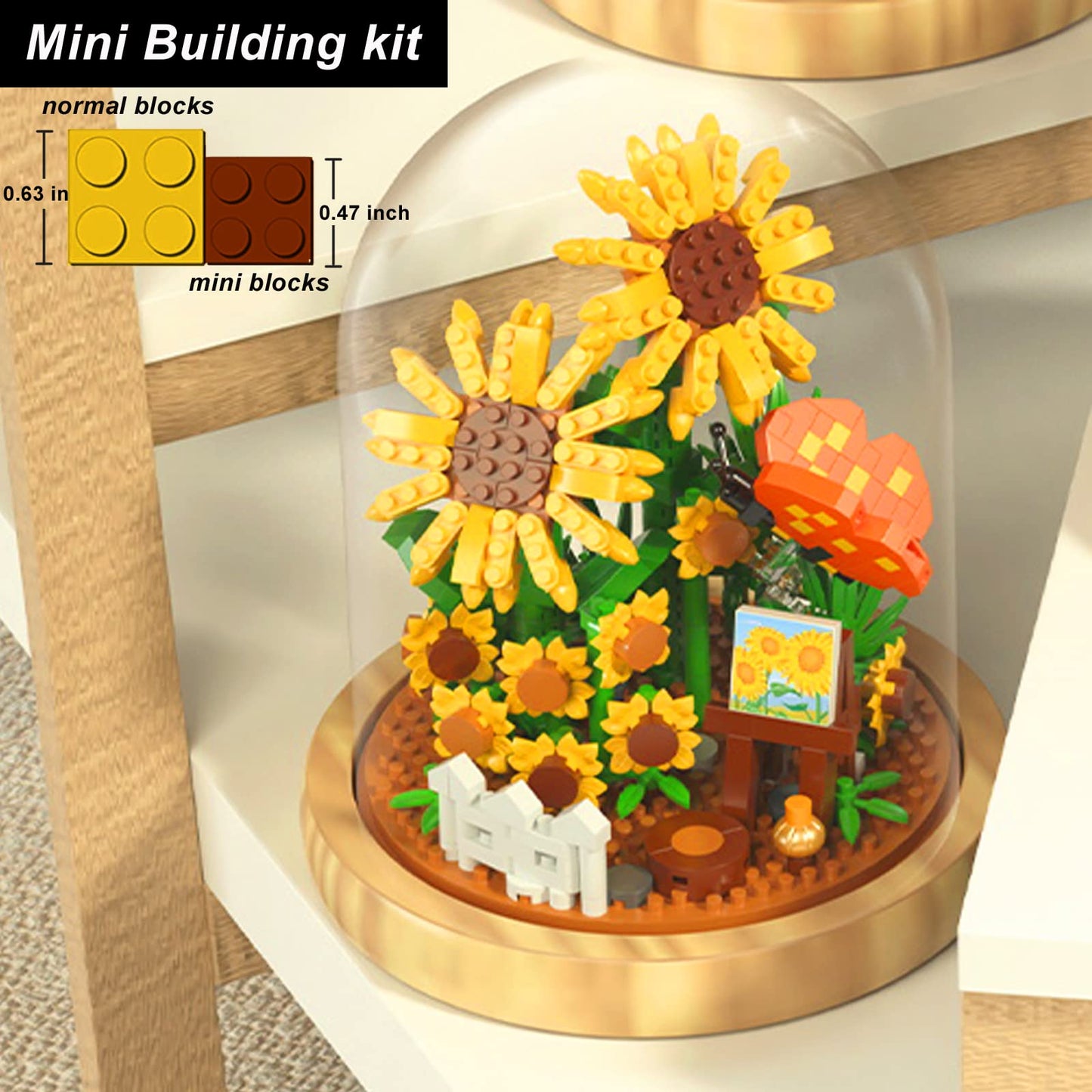 QARULUS Sunflower Flower Bouquet Building Toy Mini Bricks Flowers Set mature-themed Botanical Collection Friends Set DIY Plants Bonsai Tree Valentine's Christmas New Year Birthday for Women