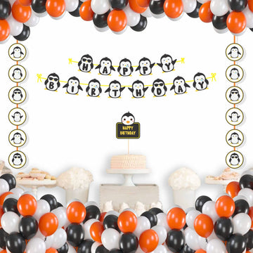 Untumble Penguin Theme Decoration Party Kit For House Birthday Parties With Banners, Danglers, Cake Topper And Balloons (Set Of 