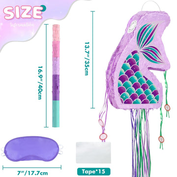 Wernnsai Foldable Mermaid Piñata - Pull String Mermaid Birthday Party Supplies Mermaid With Blindfold Bat And Tassels Mermaid Party Decoration Games Folding Purple Mermaid Piñatas For Classroom Game