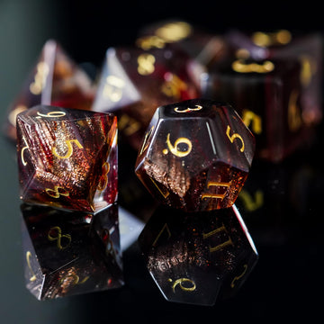 Udixi Red Hair Glass Dnd Dice Set 7Pcs Glass Dice Set With Gift Box For Dungeons And Dragon D&D Tabletop Game
