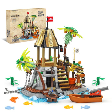 Pirate Skull Island Building Toys with Pirate Ship, Skeleton, Prison, Cannon, Sailing Adventure Architecture Sets for Adults Kid