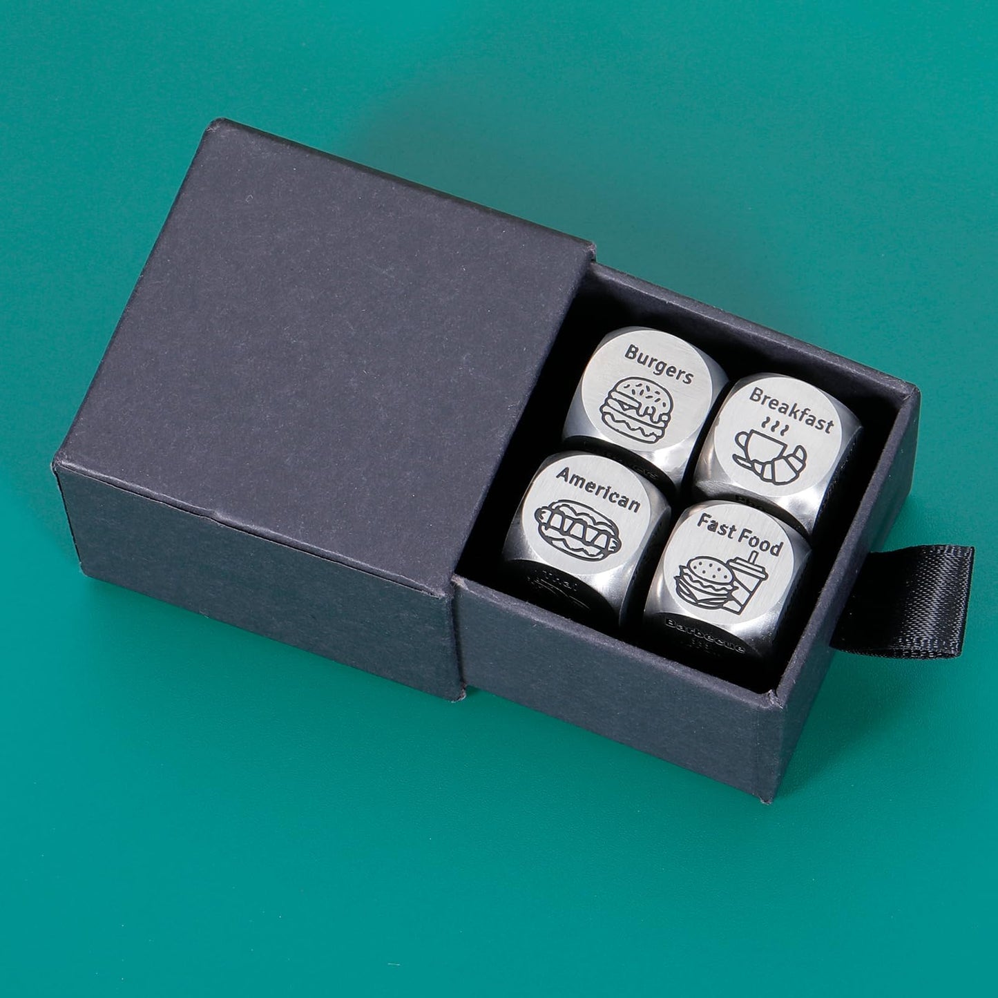4 PCS Food Decision Dice for Couple Santa Swap Gift Exchange Dice 11th Steel Anniversary Boo Basket Stuffers National Boyfriends Day White Elephant Gifts for mature-themed Christmas Stocking Stuffer Valentine