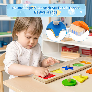 Qodoflr First Jumbo Knob Wooden Shape Puzzles For Toddlers 1-3,Montessori Shapes Sorter Board Toys Puzzle For1 2 Year Old,Preschool Learning Toys For Baby Kids,1-2 Year Old Boy Girl,Easter,Birthday