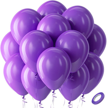 Bezente Purple Balloons Latex Party Balloons - 100 Pack 12 Inch Round Helium Purple Balloons For Wedding Graduation Halloween Bi