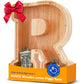 Wooden Letter Piggy Bank for Kids  Initial Coin Bank for Boys and Girls  First Name Personalized Savings Bank for Birthday Boys Girls Gift Piggy Bank for Kids (Wood  S9-R)