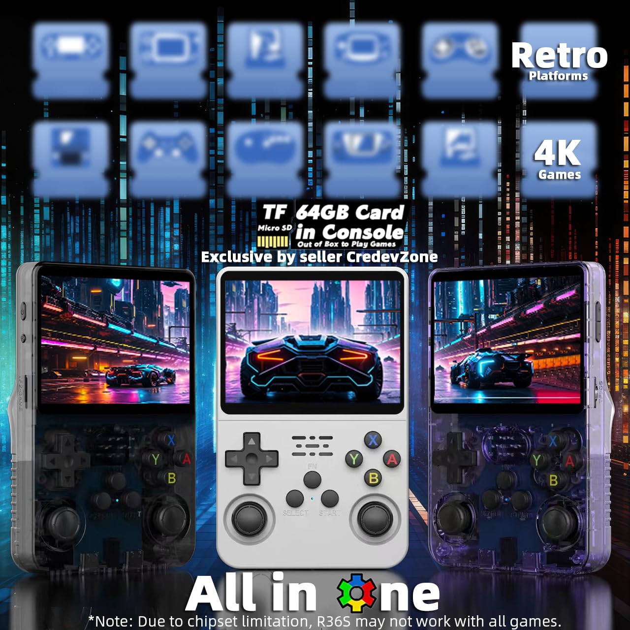 Credevzone R36S Handheld Game Console 3.5 Inch Retro Handheld Video Games Consoles Built-In Rechargeable Battery Portable Style