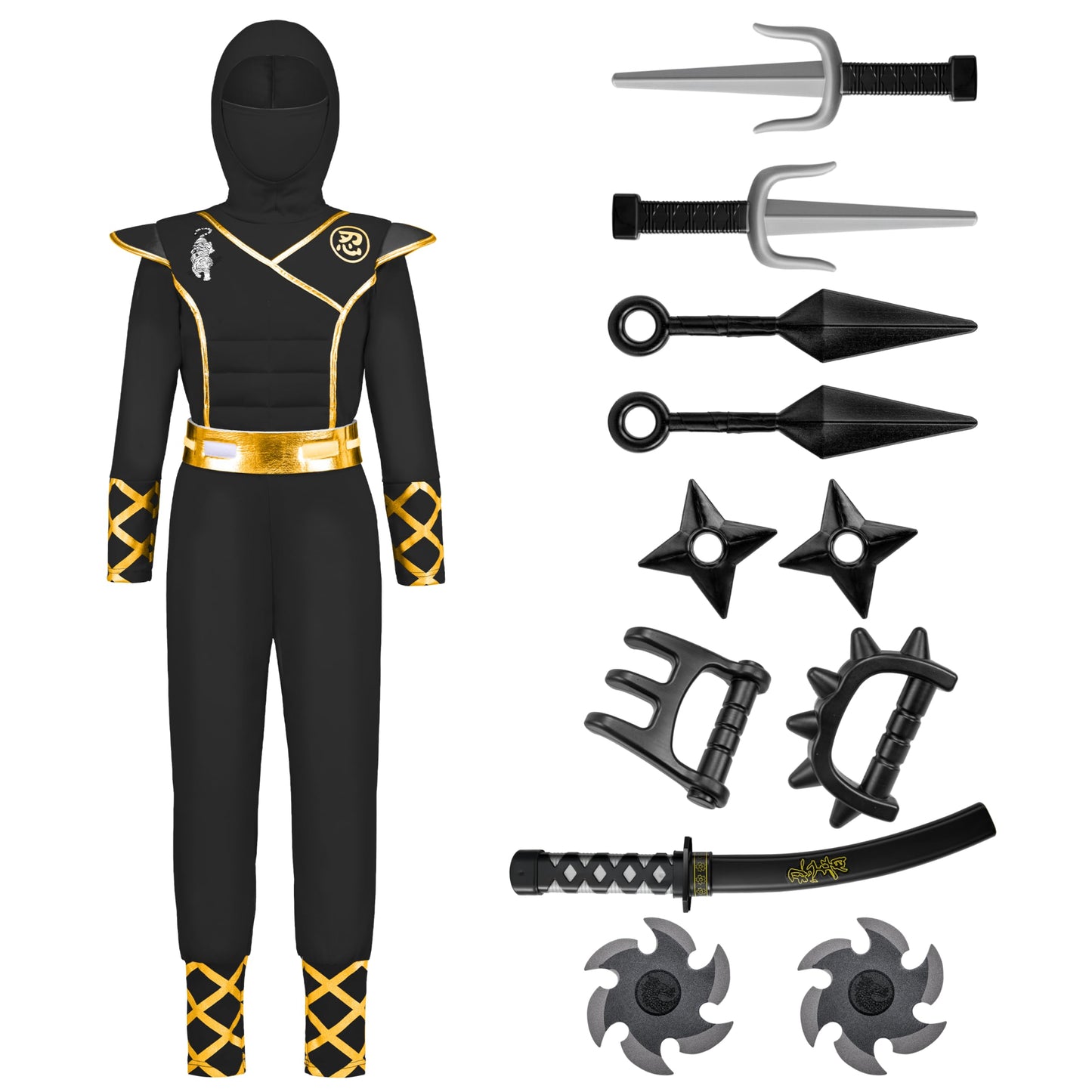 Spooktacular Creations Halloween Ninja Costume, Balck Golden Ninja Costume Kids, Ninja Accessories Costume Set, Ninja Dressing U