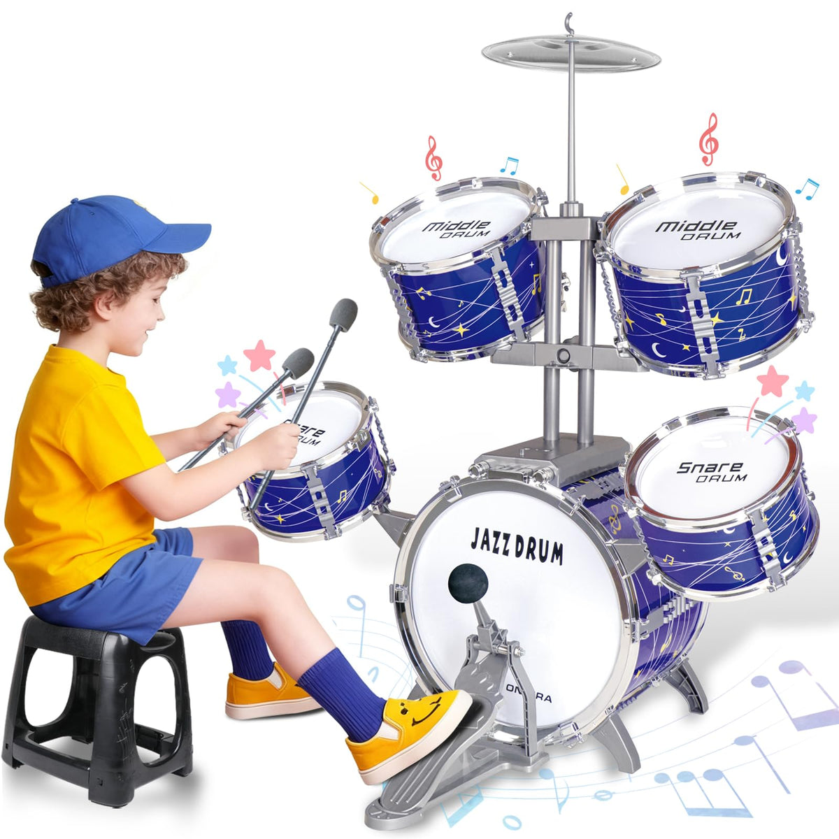 Kids Drum Set For Toddlers 36, Upgraded Jazz Drum Set For Kids, Musical Instrument Toys & All Plastic, Percussion Beginner Kit 