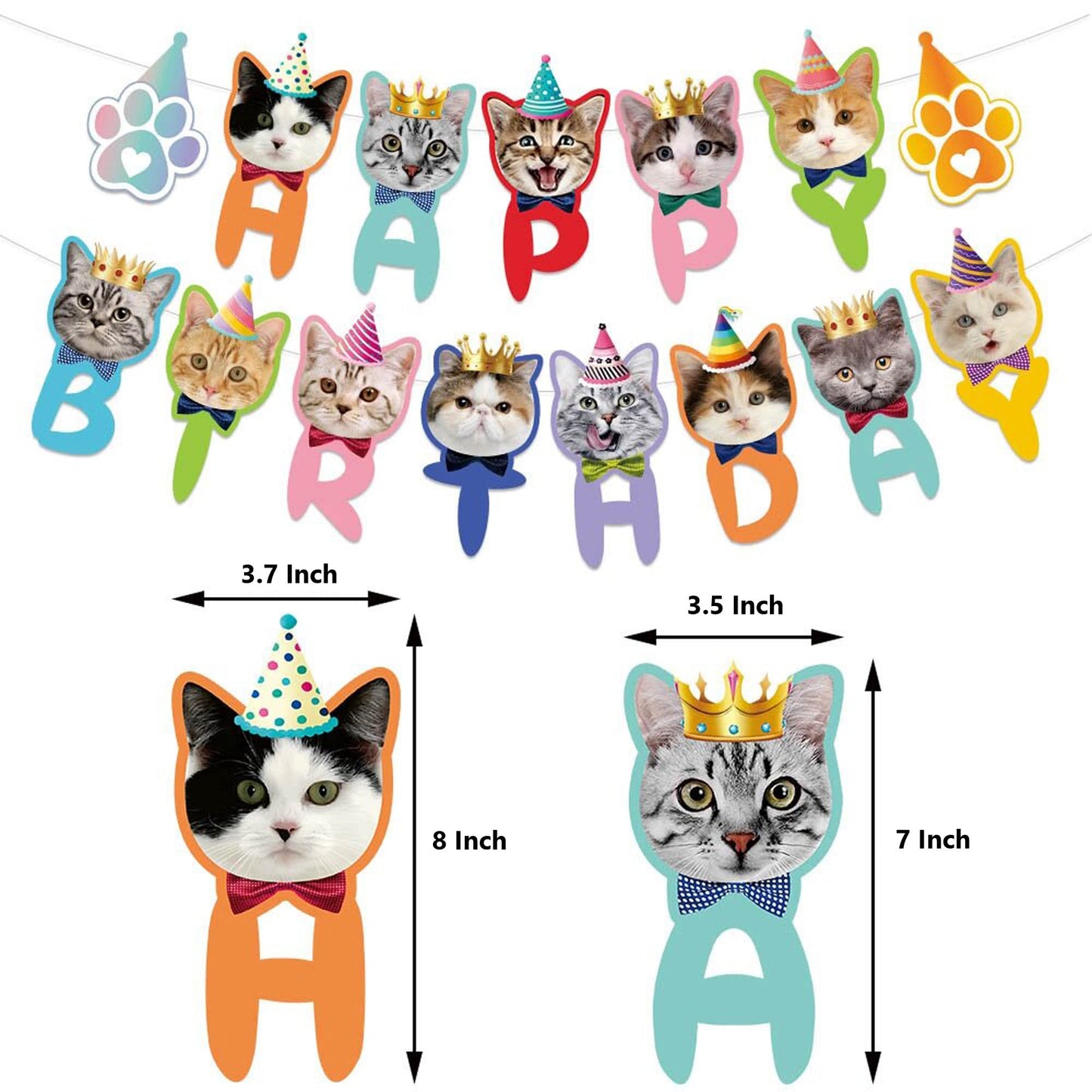Tsj Happy Birthday Cat Birthday Banner, Cat Face Party Banner, Kitty Cat Theme Party Bunting Decoration For Cat Adoption Birthda