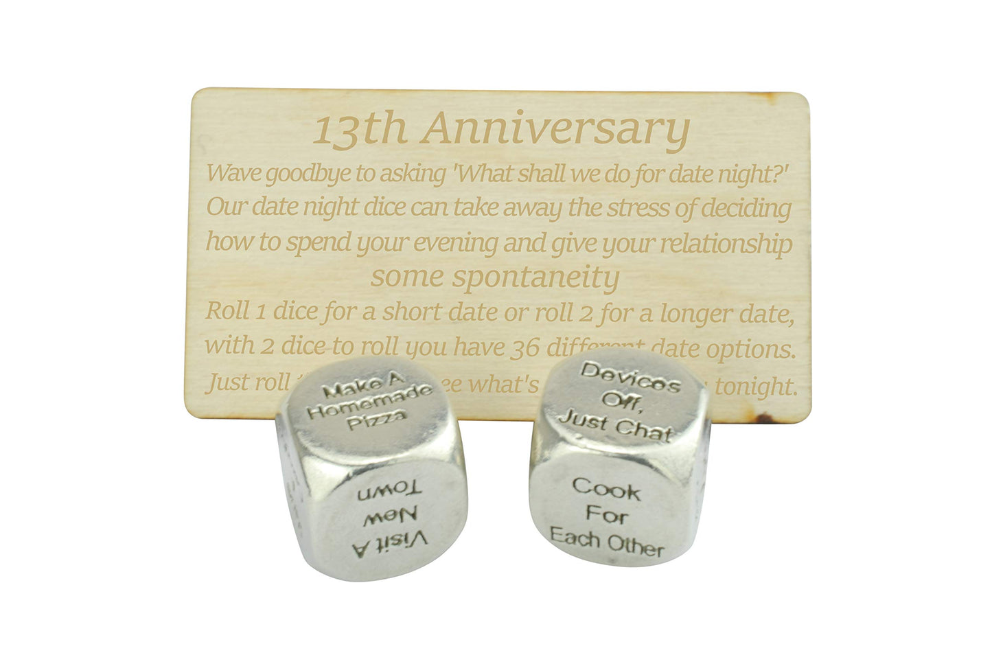 13 Year Anniversary Metal Date Night Dice - Create a Unique 13th Anniversary Date Night