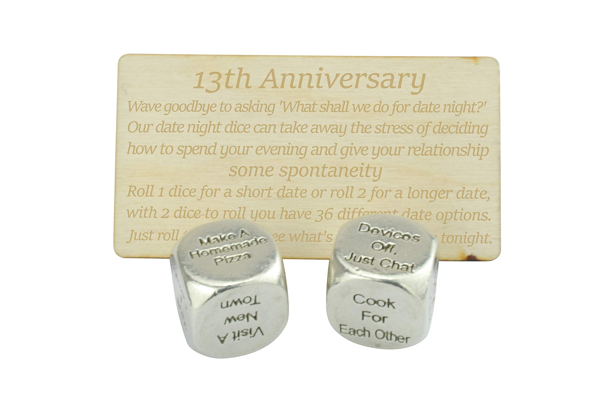 13 Year Anniversary Metal Date Night Dice - Create a Unique 13th Anniversary Date Night