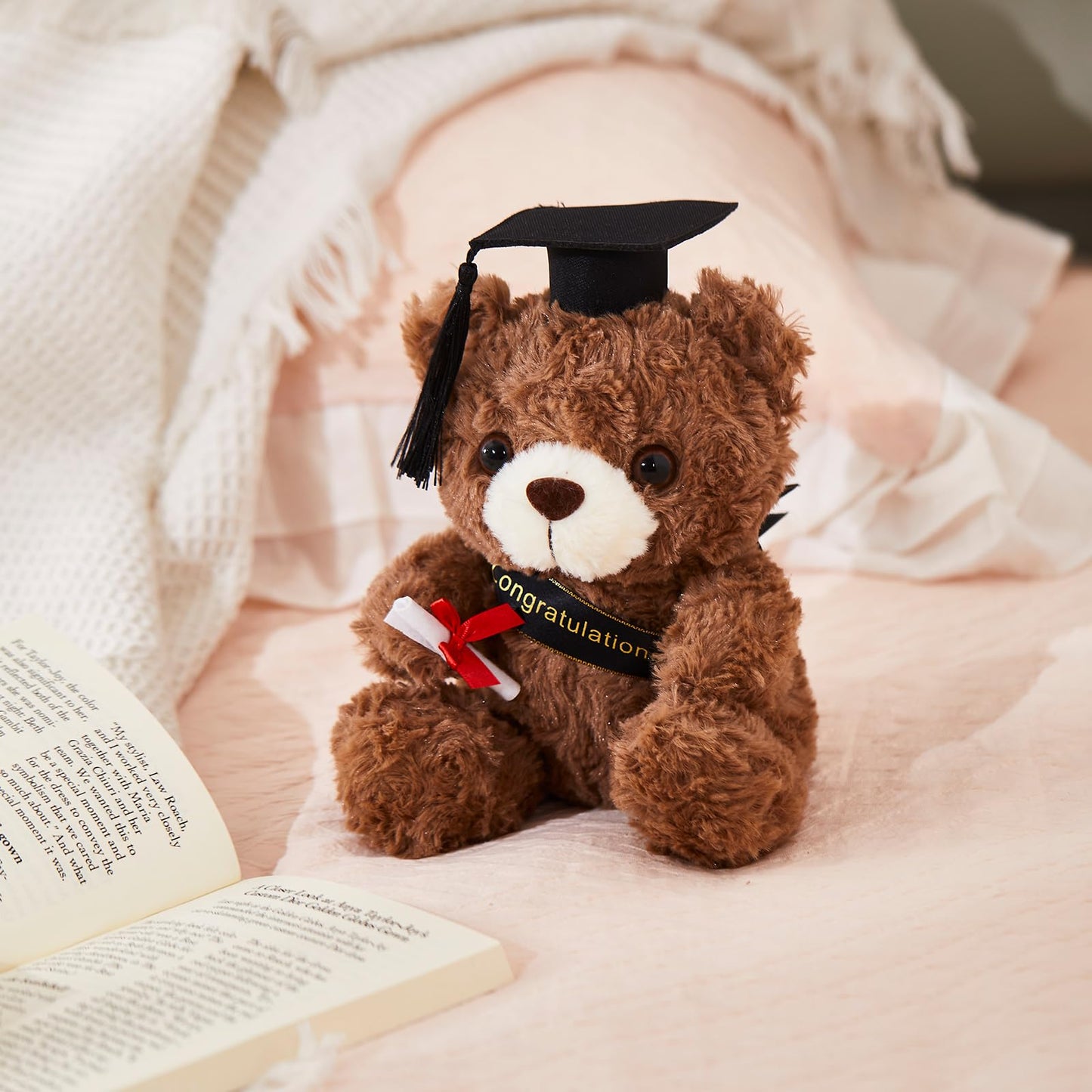 Athoinsu 9'' Graduation Bear Class of 2025 Teddy Bear Stuffed Animal with Black Grad Cap Soft Light Brown Kindergarten Preschool
