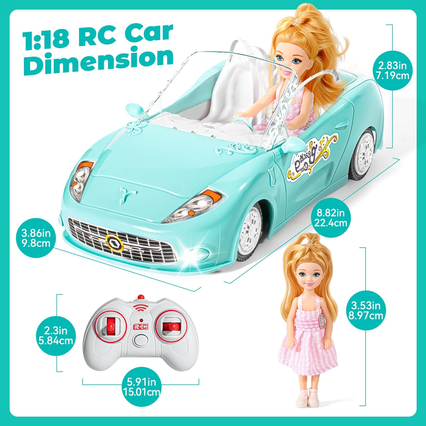UMONIE Remote Control Car, RC Cars for Girls, Rechargeable RC Racing, 1:18 Scale 2.4Ghz RC Car Toy for Kids with Doll, Rc Toys C