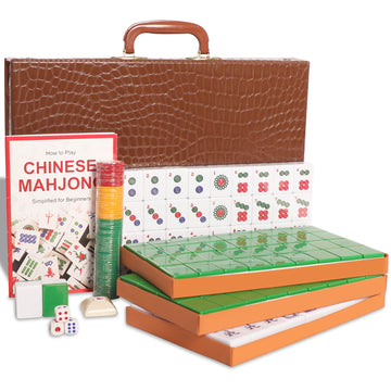 Gustaria Chinese Mahjong Set, Mahjong Game Set With 146 Numbered Large Tiles (1.5', Green), Mahjongg Tiles Set With Brown Carrying Case (Mah Jongg, Majiang)