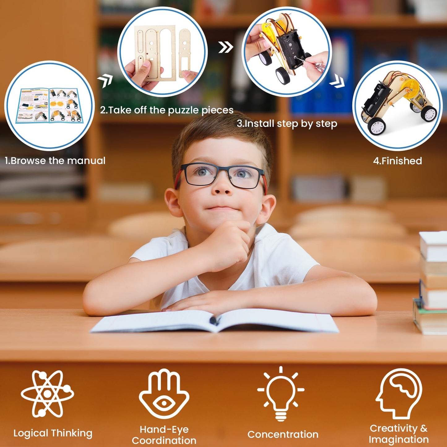 Mindpal 5 In 1 Wood Stem Kits For Kids Age 8-10, Music Engineering Kits, Science Kits For Kids Age 8-12, Wooden 3D Puzzles, Buil