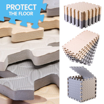 Tamiplay 16 Tiles Foam Play Mat For Baby, Soft & Safe Eva Foam Mats For Floor, Square Baby Play Mat, Solid Colored Kids Foam Puzzle Floor Mat, 47X47 Play Mat For Playpen(Beige/Gray)