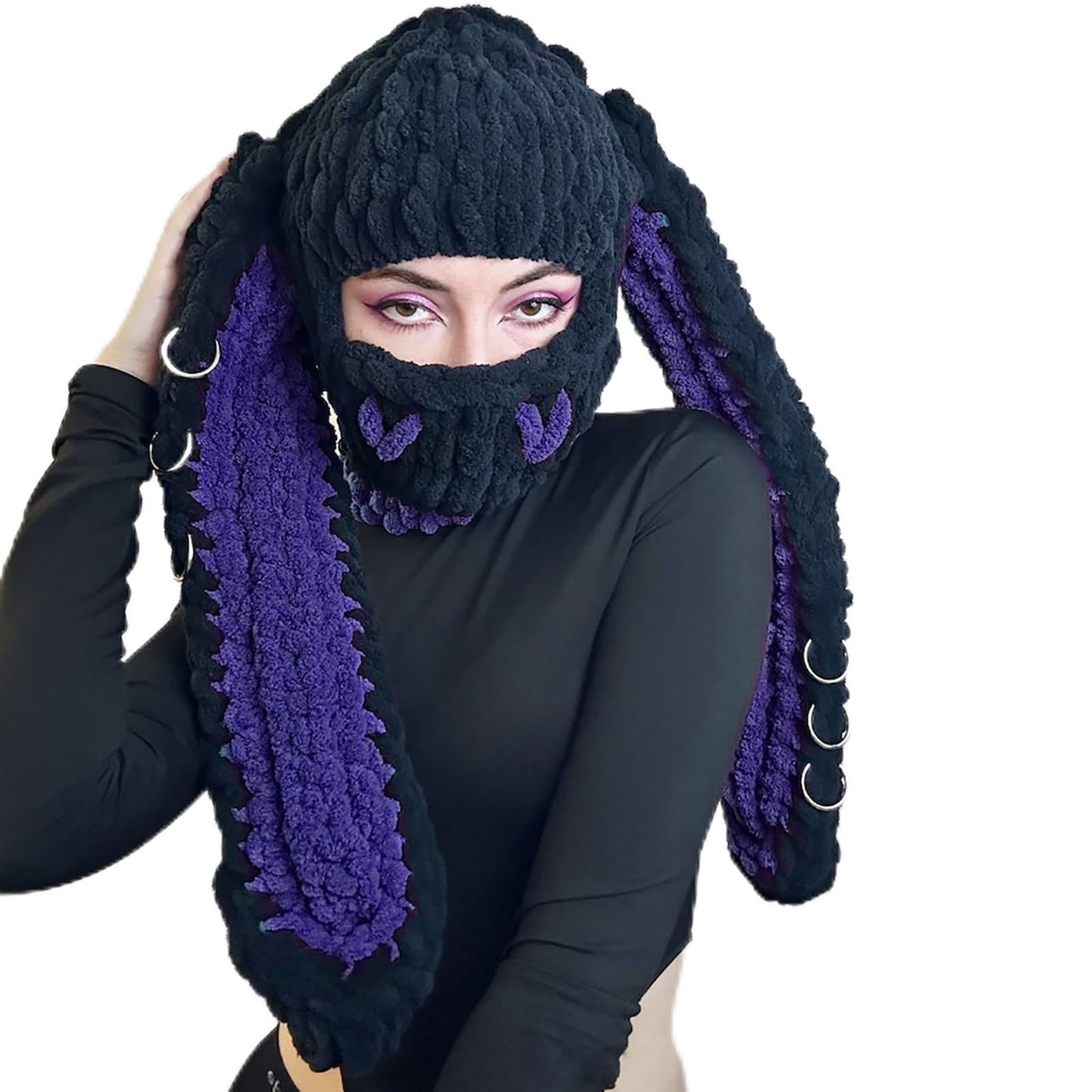 Xkcl Bunny Hat - Funny Long Ears Fluffy Cosplay Party Hat (Black Purple)