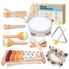 Toddler Musical Instruments Set - Montessori Toys Wooden Percussion Baby Drum Xylophone Maracas Set, Sensory Toys For 18 Month O