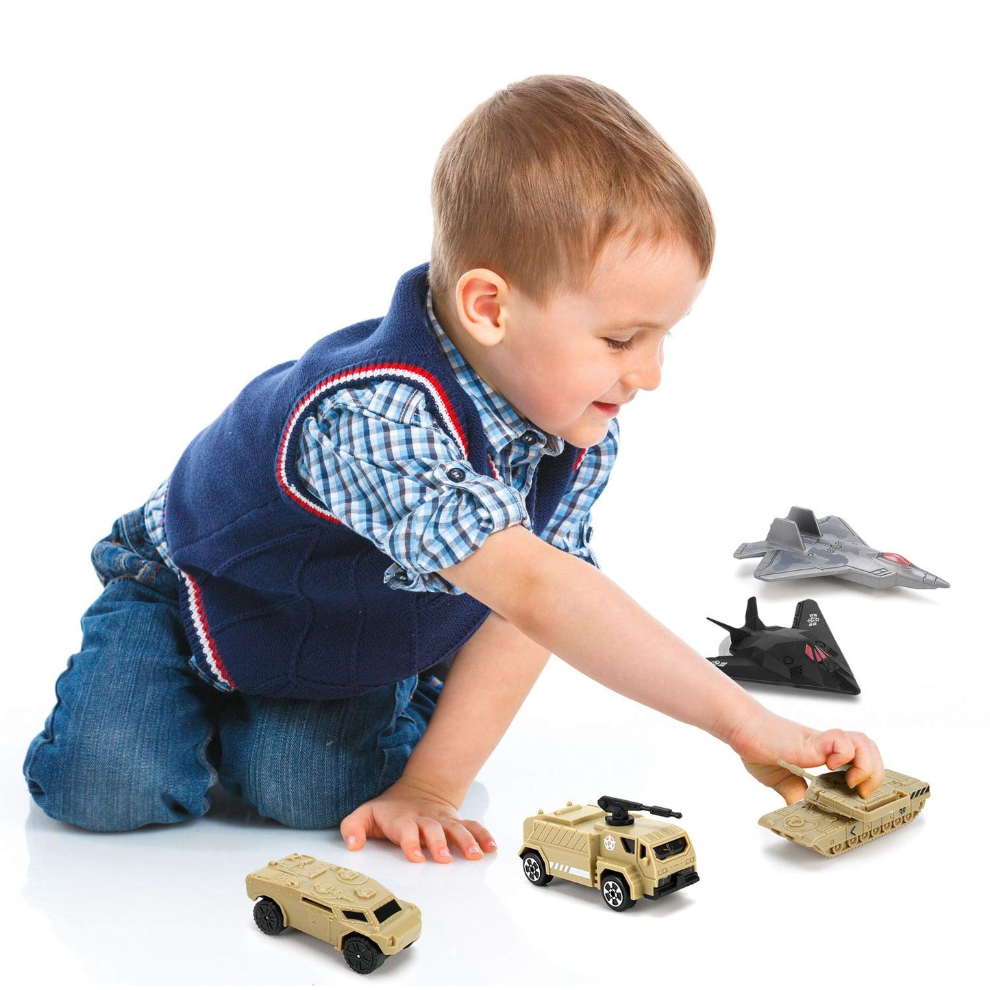 12 Pcs Military Plastic Army Men Vehicles Toy Playset - Includes Stealth Bomber, Tanks, Helicopter, Fighter Jets And More For Kids, Boys