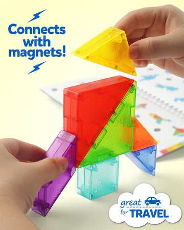 Coogam Magnetic Travel Tangram Puzzle With 3D Building Blocks, Road Trip Pattern Shape Handwriting Jigsaw Books With 360 Brain Teasers, Montessori Educational Toy Gift For Kids Adults