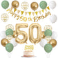 50Th Birthday Decorations For Men Women, Sage Green White Gold Birthday Balloons With Happy 50Th Birthday Banner 50Th Birthday C