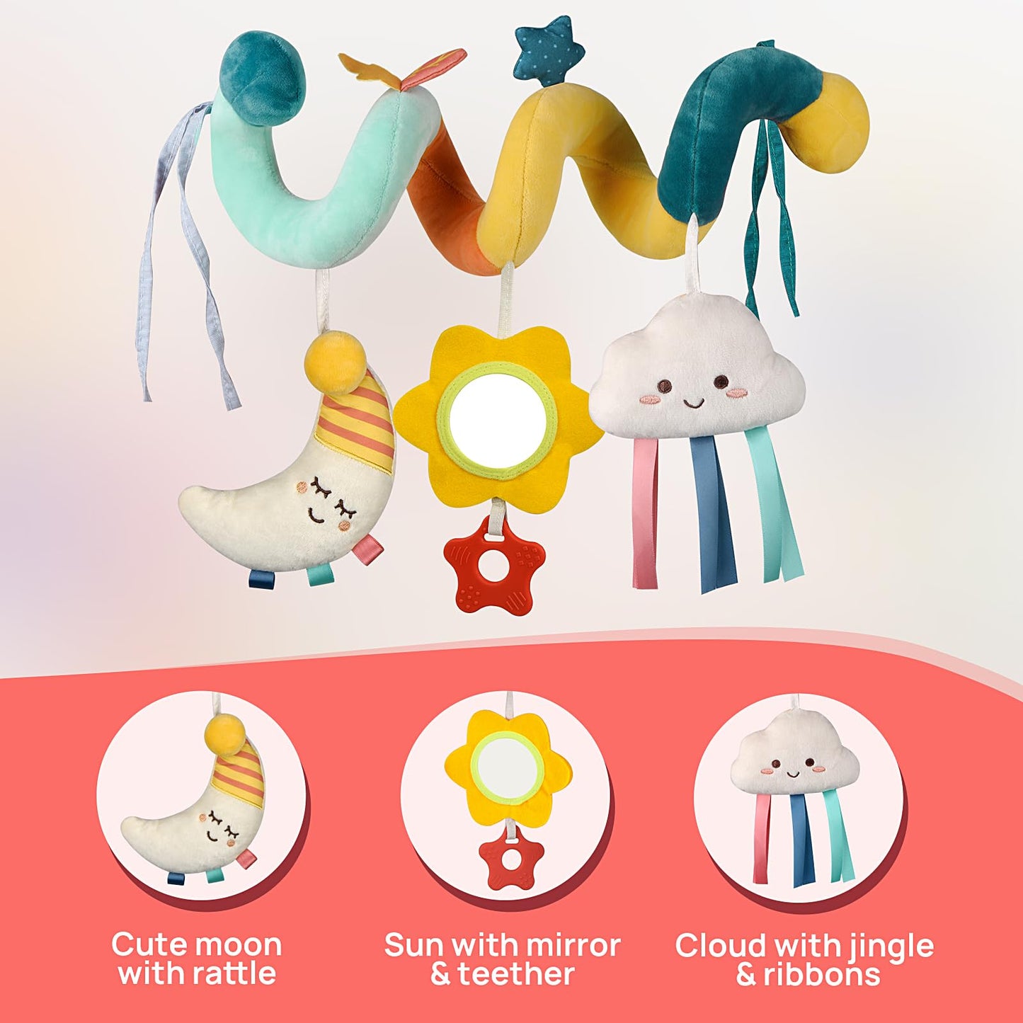 Monstime Car Seat Toys Newborn Toys, Stroller Toys Baby Toys 0-3 Months Infant Toys, Baby Toys For Carseat Stroller Crib, Baby Toys For 0 3 6 9 12 Babies Boys Girls Enfants (Morandi-Pure Cotton)