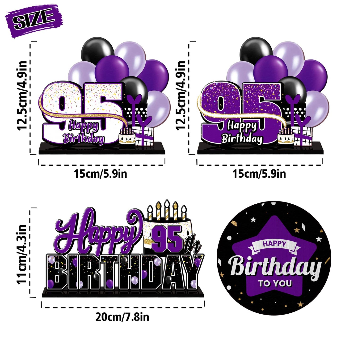 LINGTEER Purple Acrylic 95th Birthday Table Topper Centerpieces - Cheers to 95 Years Old Party Decorations