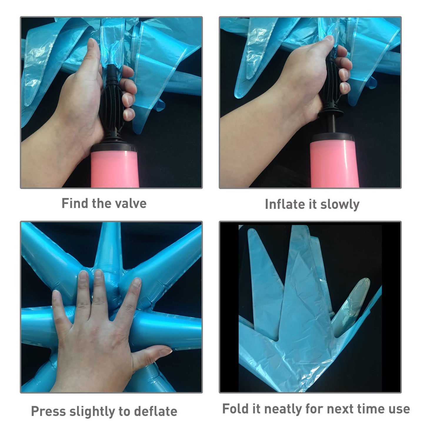 6 Pcs Light Blue Star Foil Balloons One-Piece 14-Pointed Star Balloons 4D Starburst Cone Mylar Balloons 22Inch Christmas Birthda