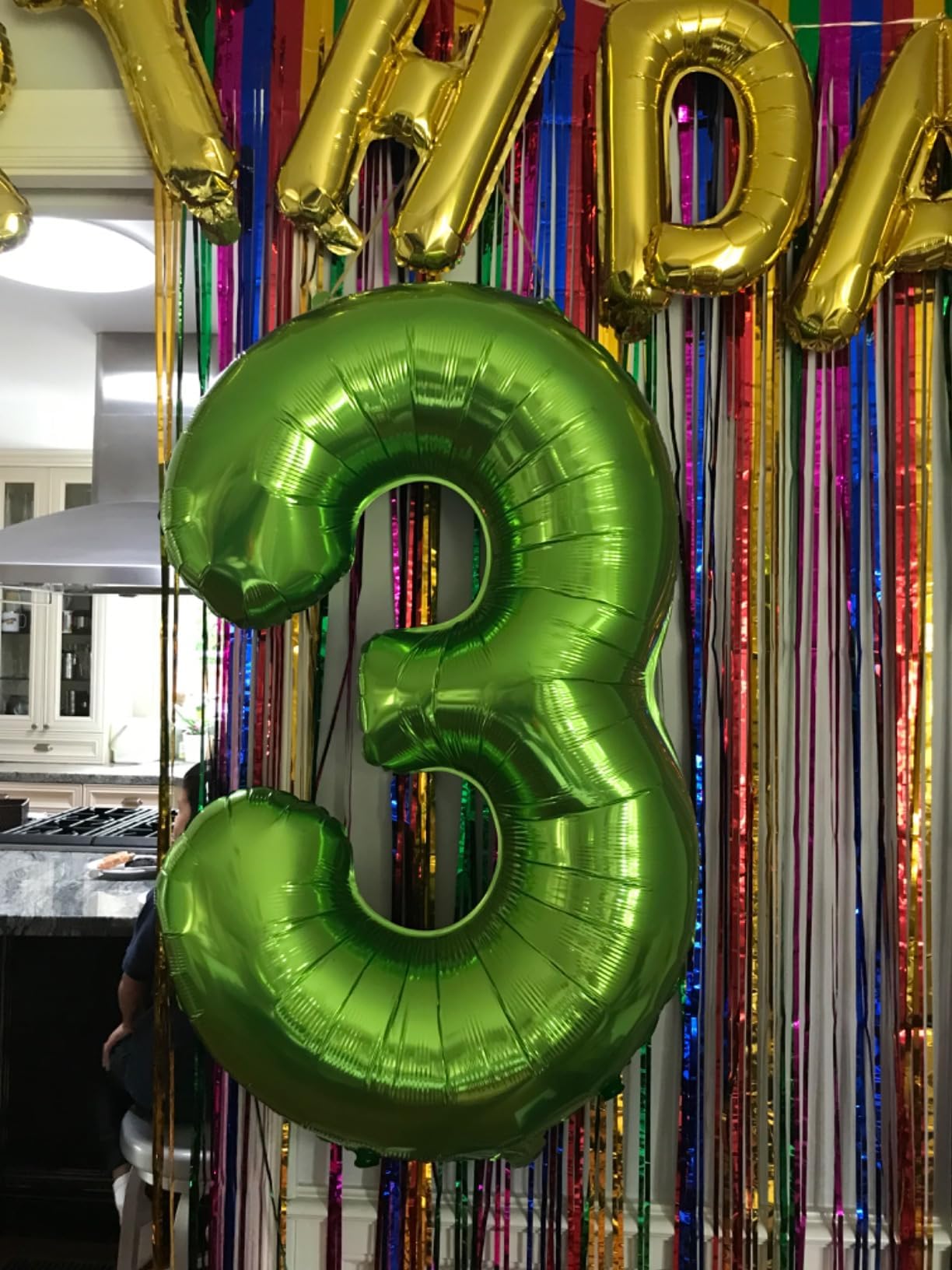 Paticool 40 Inch Green Number Balloon 3, Large Number Foil Balloons Mylar For Girl Boy Birthday Party Celebration Decorations Su