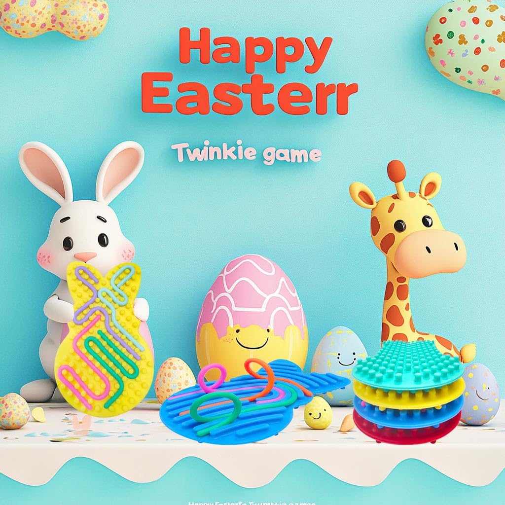 4 Pcs Easter Bunny Sensory Activity Board Toys Double-Side Silicone Fidget Toy For Kids Boys Girls Calming For Anxiety Easter Ba