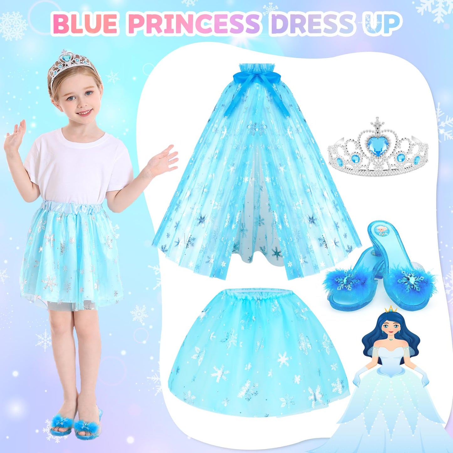Unicorn Costume & Mermaid Costume For Girls,Blue Princess Dress Up Clothes With Top, Fairy Tutu, Shoes, Crown Toddler Role Play Toy For Halloween Christmas Birthday Party Toys 3 4 5 6 Years