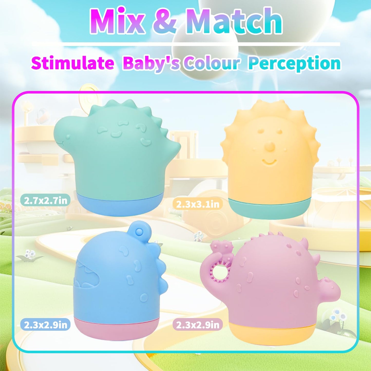 Baby Bath Toys, 13 Pcs Silicone Mold Free Bath Toys With A Storage Bag, Squeezable Dinosaurs Bathtub Toys, No Hole Sensory Ocean