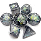 Haxtec DND Dice Set 7PCS Resin Dice Set Black with Iridescent Mylar Inclusion Polyhedral D&D Dice for Roleplaying Dice Games as 