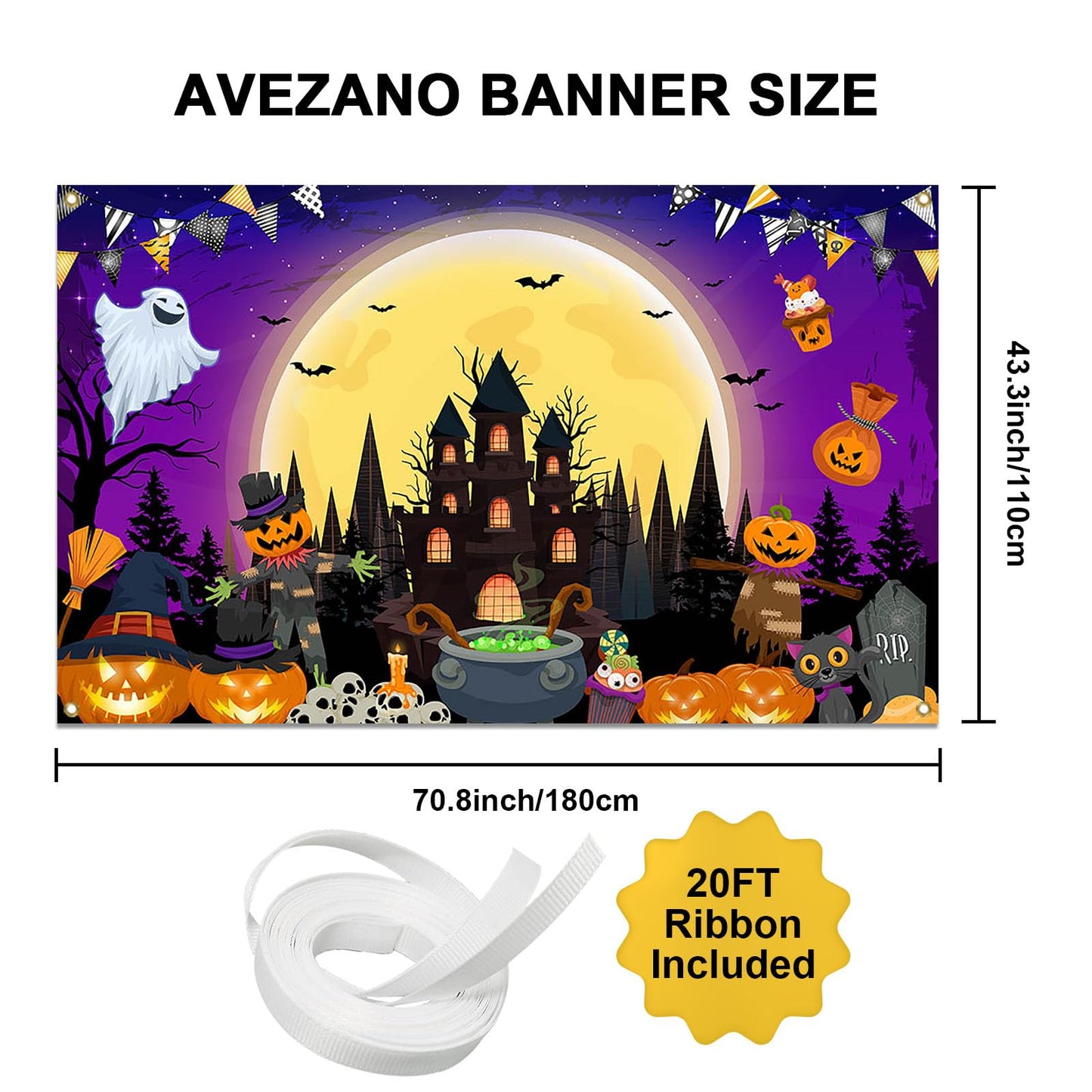 Avezano Happy Halloween Banner Spooky Halloween Backdrop Trick or Treat Halloween Banner Halloween Party Decorations Kids Outdoo