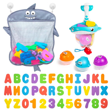 Comfylife Baby Bath Toy Organizer - Bath Toy Storage For Shower - Bathtub Toy Organizer Includes Foam Bath Toys (Numbers & Lette