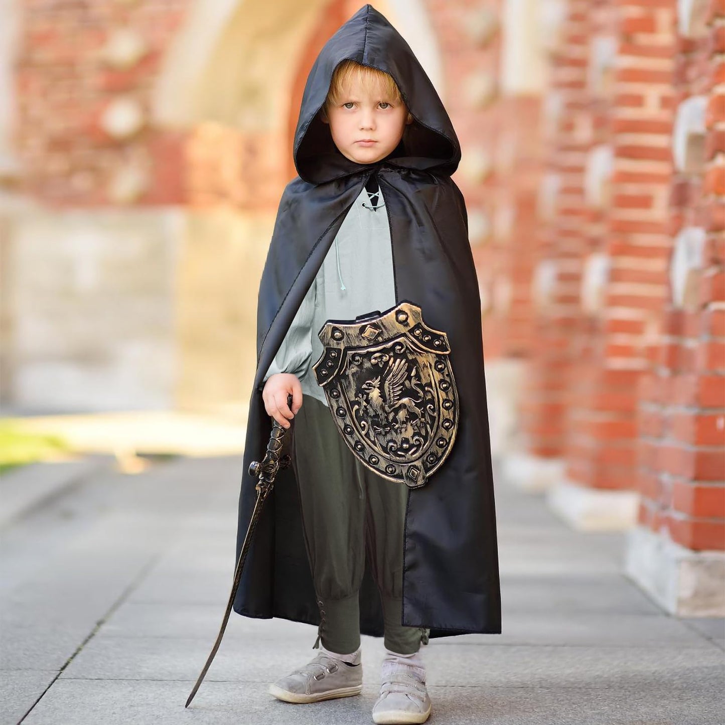 Prebene Boys Medieval Pirate Set Shirt & Ankle Pants Kids Renaissance Halloween Costume Scottish Jacobite Tops and Trousers (Gre
