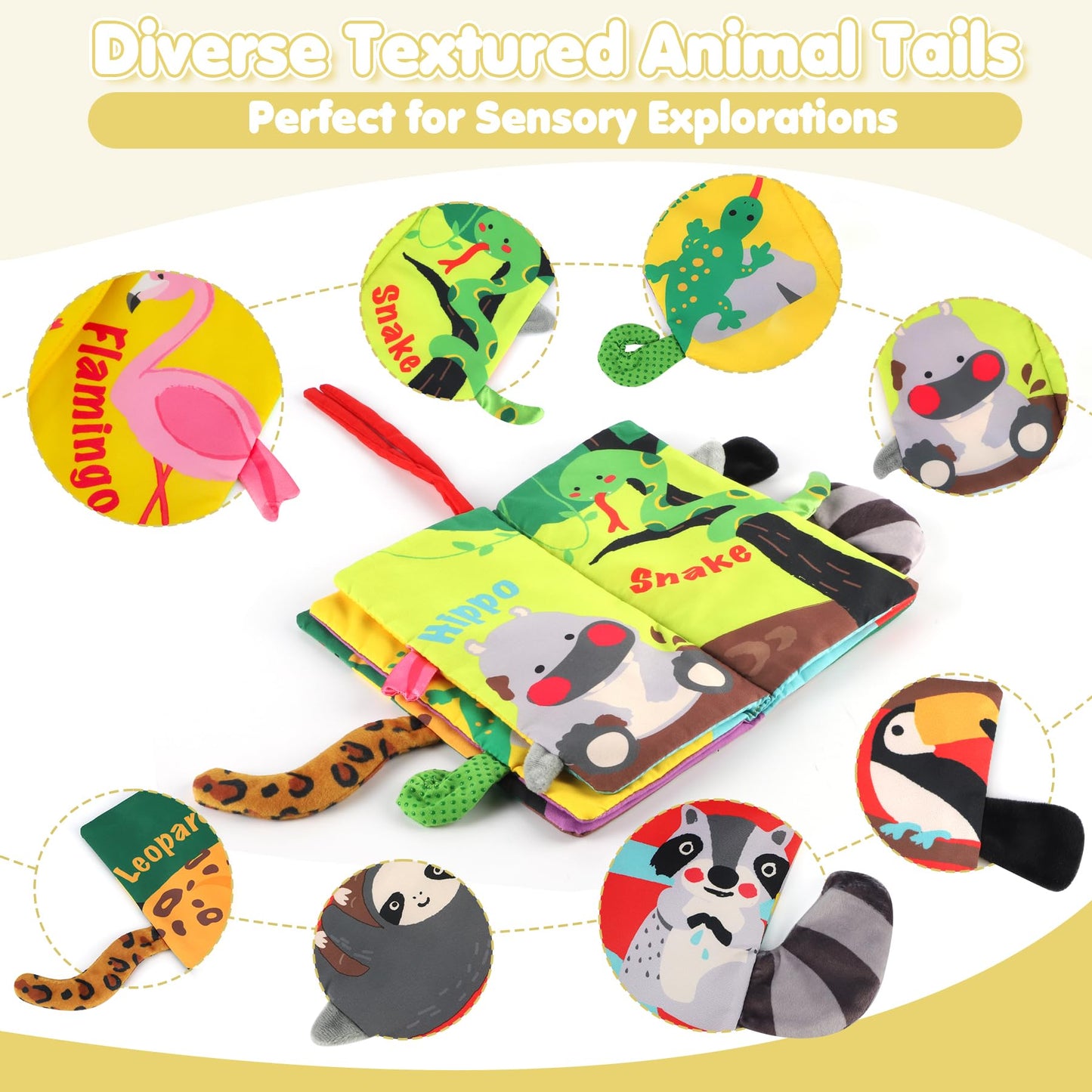 Beiens Baby Books Toys, Touch And Feel Crinkle Cloth Books For Babies, Infants & Toddler, Early Development Interactive Car & Stroller Soft Toys For Boys & Girls (Rainforest Tails-1 Book)